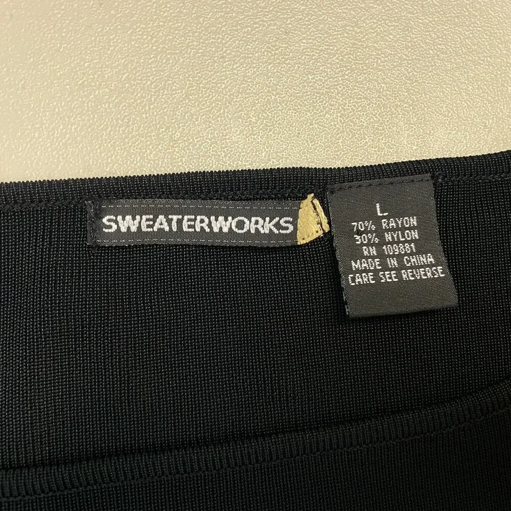 Halloween Sweater Womens Large Sweaterworks Sequin Haunted House Black Knit Top - Picture 8 of 10